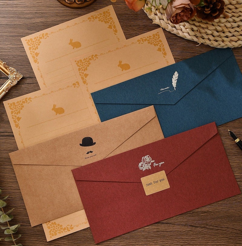 Fuwddy 8 PCS Vintage Colourful Kraft Paper Envelopes Kraft Paper Envelopes Invitation Envelopes Budget Envelopes - Image 2